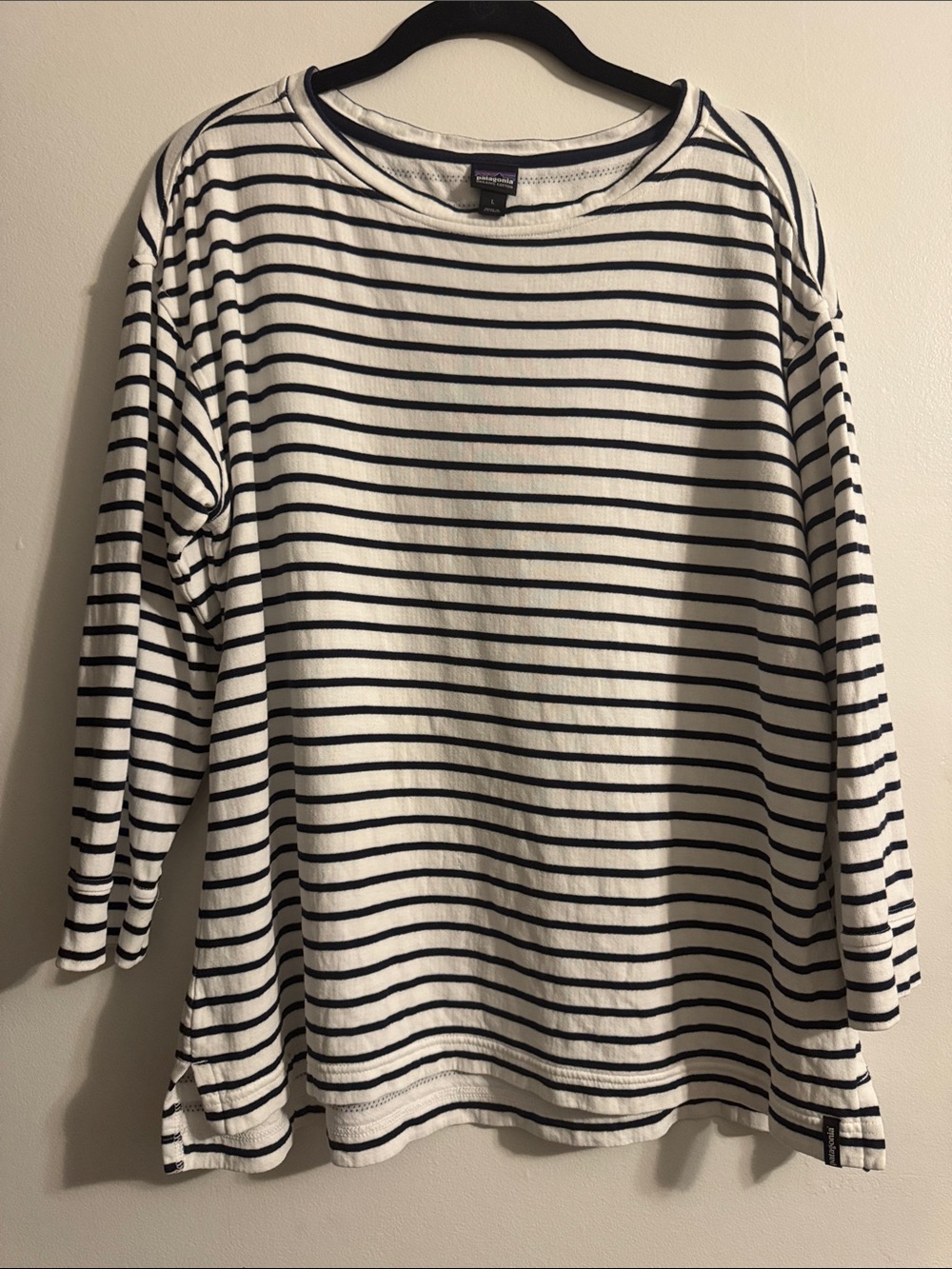Patagonia Blue and White Striped Long Sleeve Shirt